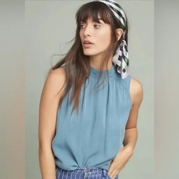 Cloth & Stone liana Blue Sleeveless Blouse Women's Casual Top Lyocell summer. sz - Picture 1 of 6